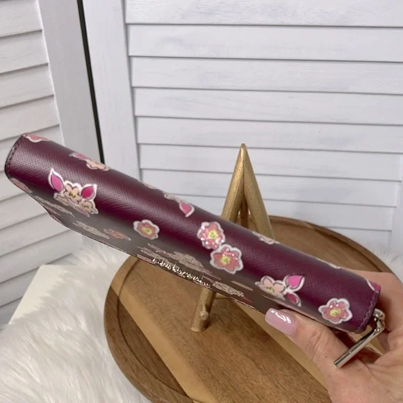 KATE SPADE l Tinsel Wallet Limited Edition Zip Around  Floral Glitter Deep Berry - Picture 7 of 11